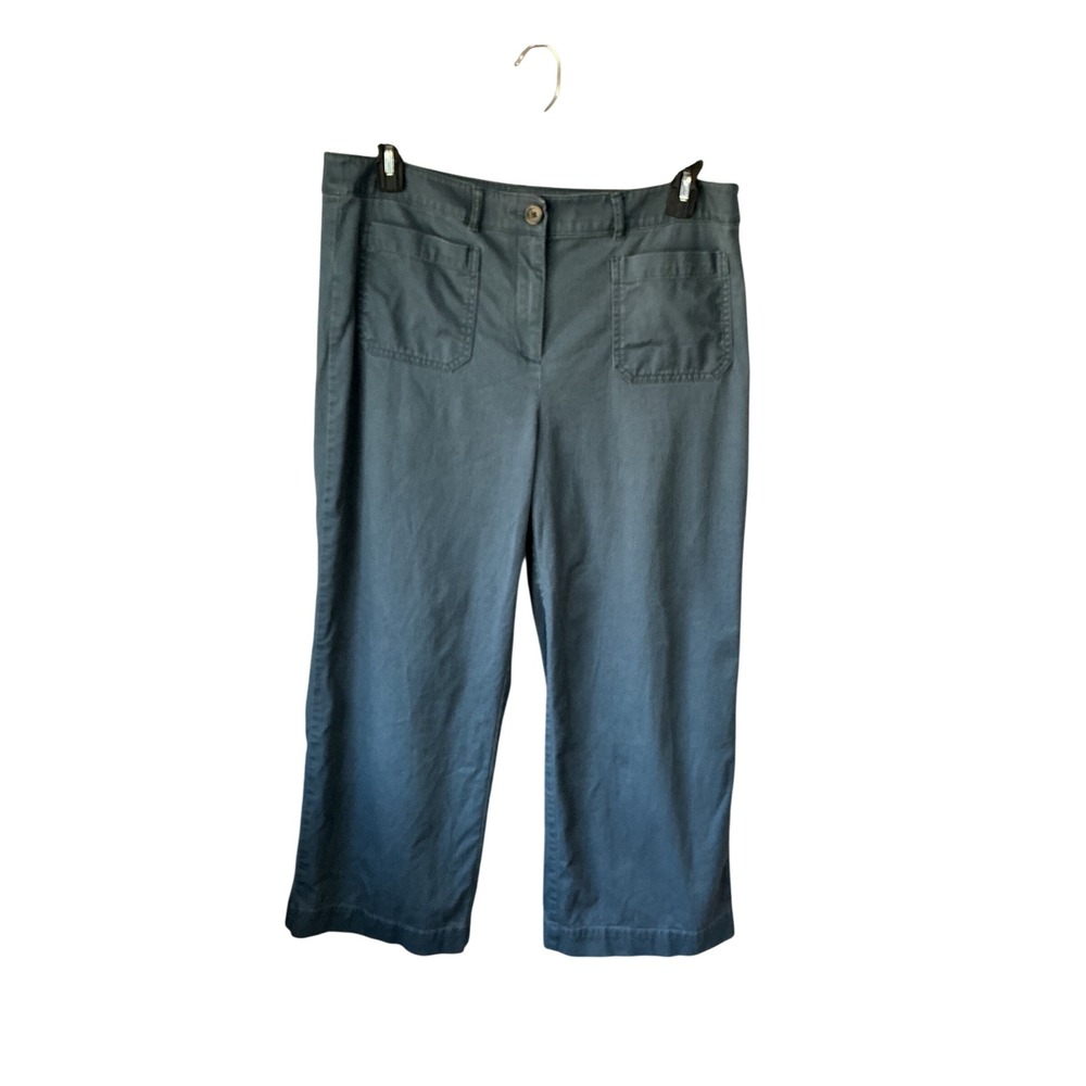 Loft Outlet High Rise Slim Wide Leg Pants Blue Teal Patch Pocket Size 14